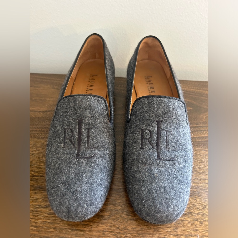 Ralph Lauren Monogrammed Wool Gray Loafers Shoes Size 7